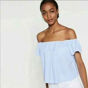 Zara Blue & White Stripes Off The Shoulder Top Large